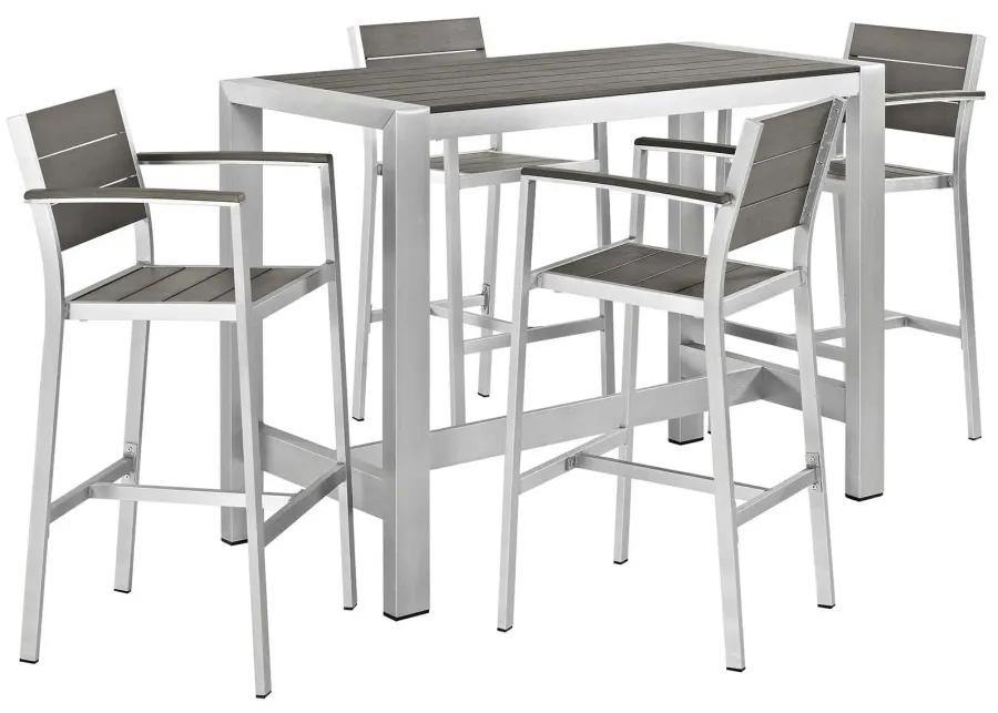 Shore 5 Piece Outdoor Patio Aluminum Dining Set in Silver Gray