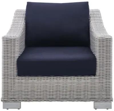 Conway Sunbrella® Outdoor Patio Wicker Rattan Armchair in Light Gray Navy