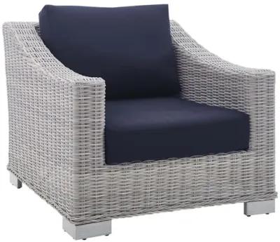 Conway Sunbrella® Outdoor Patio Wicker Rattan Armchair in Light Gray Navy