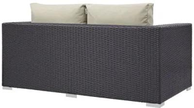 Convene Outdoor Patio Loveseat in Espresso Beige