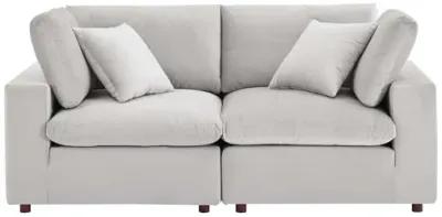 Commix Down Filled Overstuffed Performance Velvet Loveseat in Light Gray