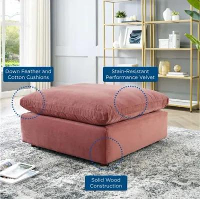 Commix Down Filled Overstuffed Performance Velvet Ottoman in Dusty Rose