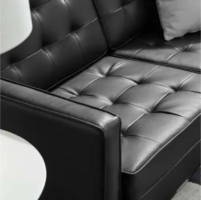 Loft Tufted Upholstered Faux Leather Loveseat in Silver Black