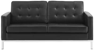 Loft Tufted Upholstered Faux Leather Loveseat in Silver Black