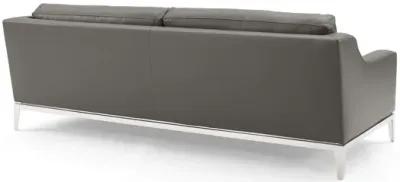 Harness 83.5" Stainless Steel Base Leather Sofa in Gray