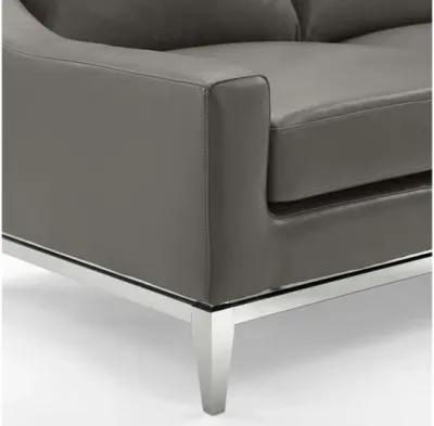 Harness 83.5" Stainless Steel Base Leather Sofa in Gray