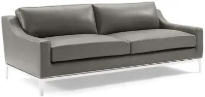 Harness 83.5" Stainless Steel Base Leather Sofa in Gray