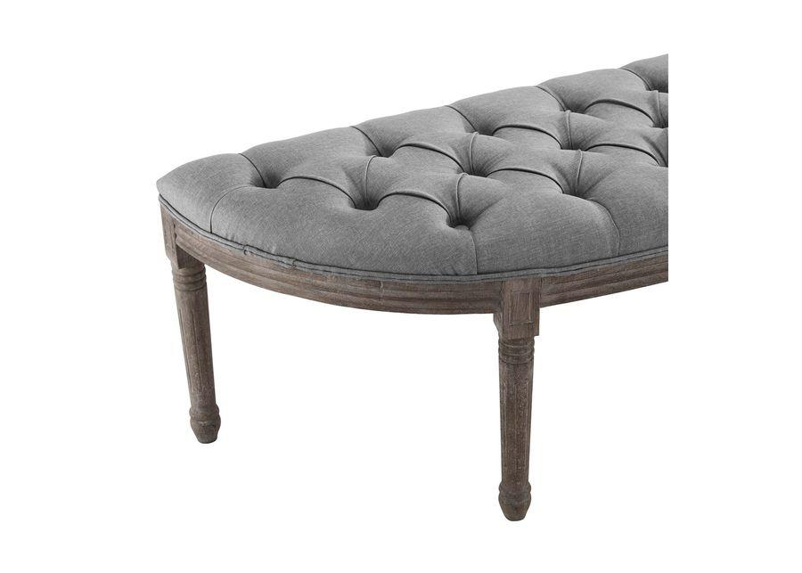 Esteem Vintage French Upholstered Fabric Semi-Circle Bench in Light Gray