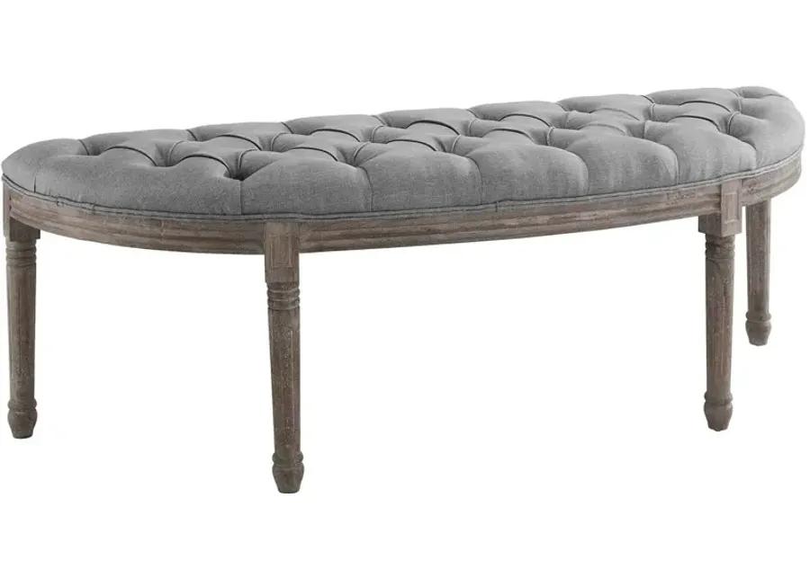 Esteem Vintage French Upholstered Fabric Semi-Circle Bench in Light Gray