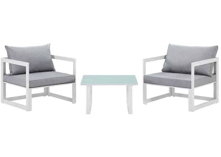 Fortuna 3 Piece Outdoor Patio Sectional Sofa Set in White Gray