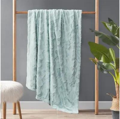 Zuri Oversized Faux Fur Throw in Aqua