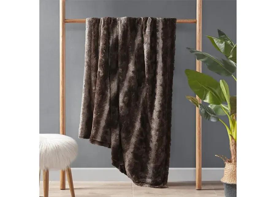 Zuri Oversized Faux Fur Throw in Brown