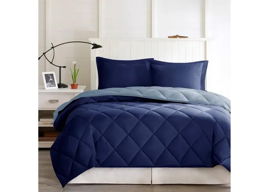 Larkspur 3M Scotchgard Diamond Quilting Reversible Down Alternative Full/Queen Comforter Set in Navy/Light Blue