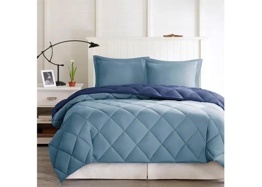 Larkspur 3M Scotchgard Diamond Quilting Reversible Down Alternative Full/Queen Comforter Set in Navy/Light Blue