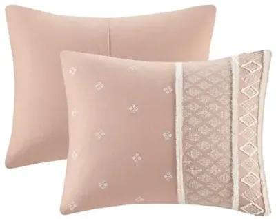 Marta 3 Piece Flax and Cotton Blended King/Cal King Comforter Set in Blush