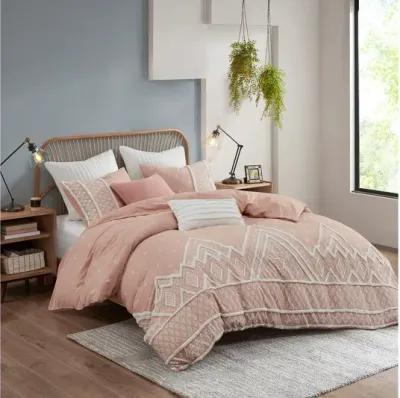 Marta 3 Piece Flax and Cotton Blended King/Cal King Comforter Set in Blush