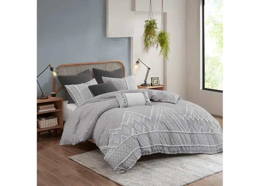 Marta 3 Piece Flax and Cotton Blended King/Cal King Comforter Set in Grey