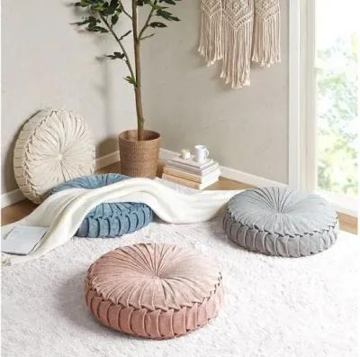 Loretta Poly Chenille Round Floor Pillow Cushion in Grey