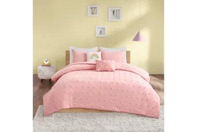 Callie Cotton Jacquard Pom Pom Twin Comforter Set in Pink