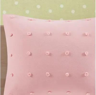 Callie Cotton Jacquard Pom Pom Twin Comforter Set in Pink