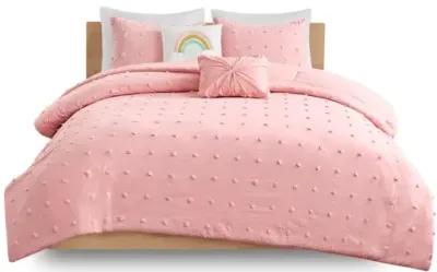 Callie Cotton Jacquard Pom Pom Twin Comforter Set in Pink