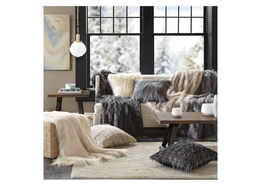 Edina Black Faux Fur Square Pillow