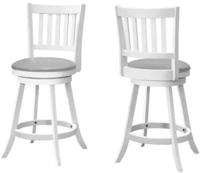 Set of 2 White Slat-Back Swivel Counter Stools