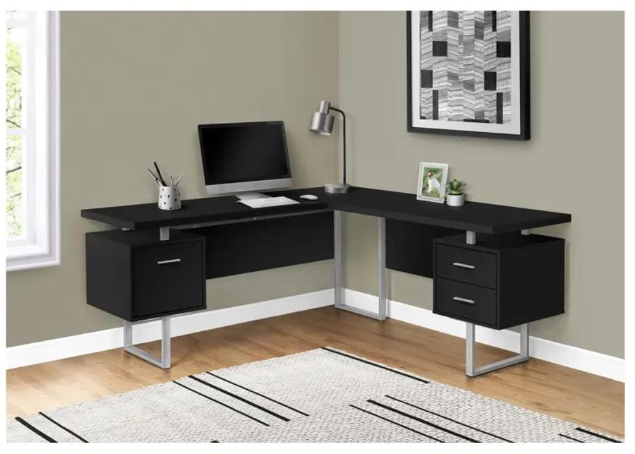 Computer Desk - 70"L / Black / Silver Metal / L/R Face