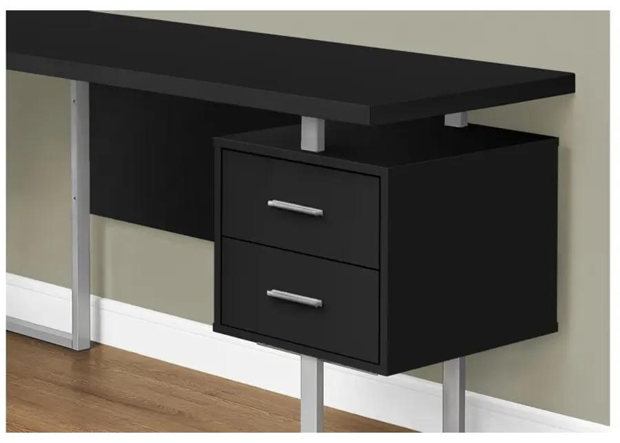 Computer Desk - 70"L / Black / Silver Metal / L/R Face