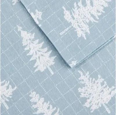 Cozy Flannel Blue Forest 100% Cotton Flannel Printed Full Sheet Set