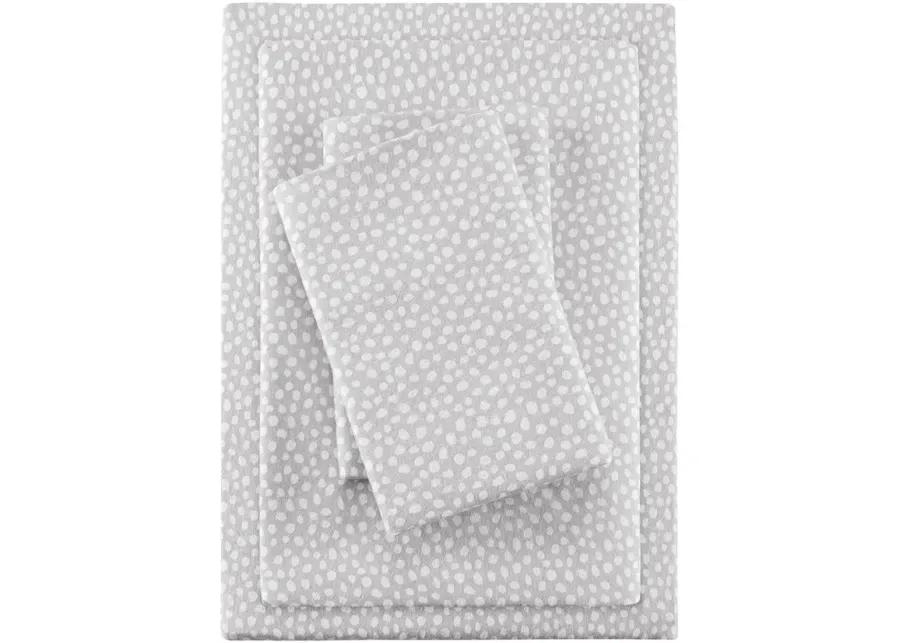 Cozy Flannel Grey Dots 100% Cotton Flannel Printed Queen Sheet Set