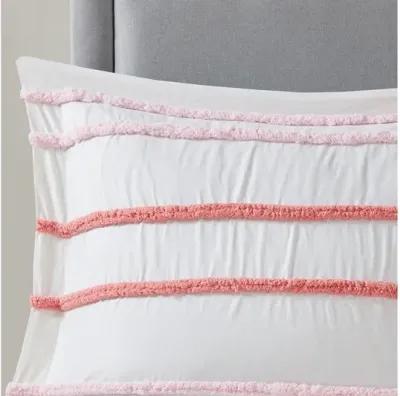 Haisley Pink Cotton Full Comforter Set with Chenille Trim