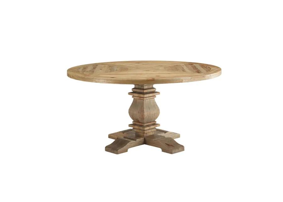 Column 59" Round Pine Wood Dining Table in Brown