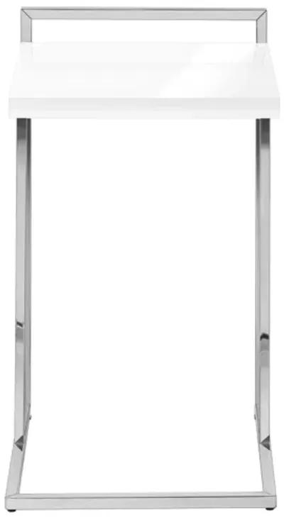 Glossy White Chrome Metal Accent Table