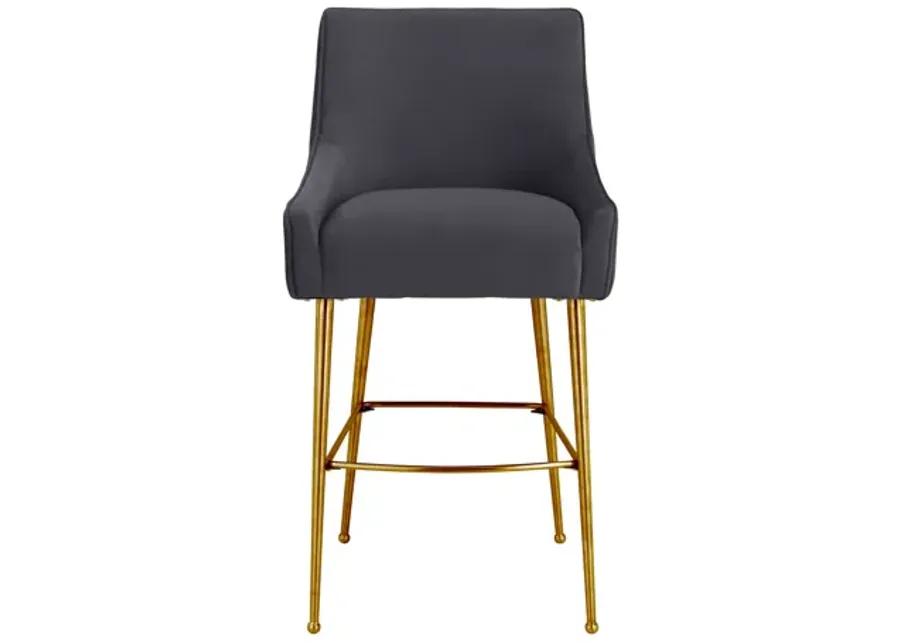 Beatrix Pleated Dark Grey Velvet Counter Stool