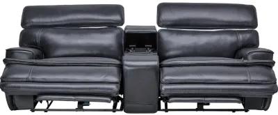 Maddox Navy Leather Triple Power Reclining Console Loveseat