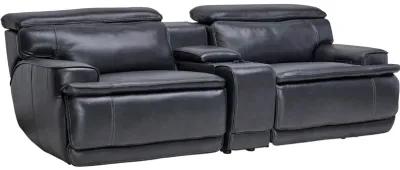 Maddox Navy Leather Triple Power Reclining Console Loveseat