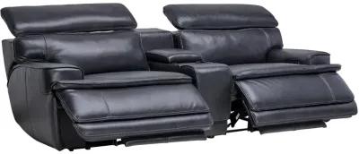 Maddox Navy Leather Triple Power Reclining Console Loveseat