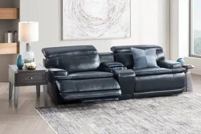 Maddox Navy Leather Triple Power Reclining Console Loveseat