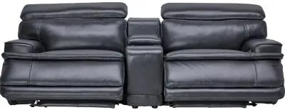 Maddox Navy Leather Triple Power Reclining Console Loveseat