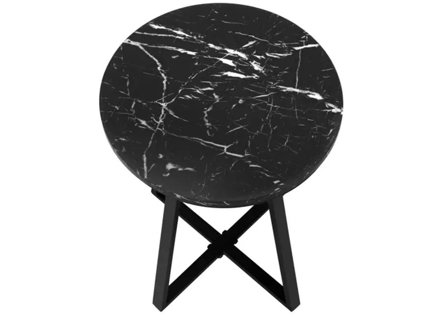 Black Round Marble Look End Table