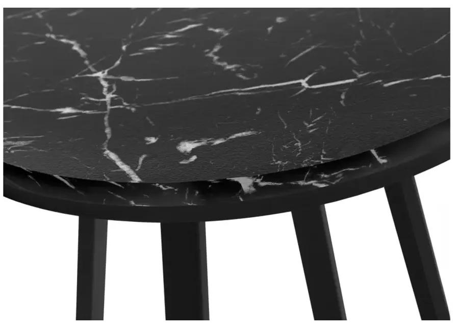 Black Round Marble Look End Table