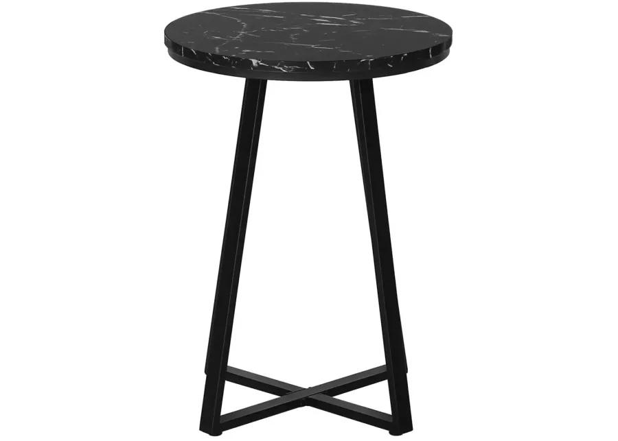 Black Round Marble Look End Table