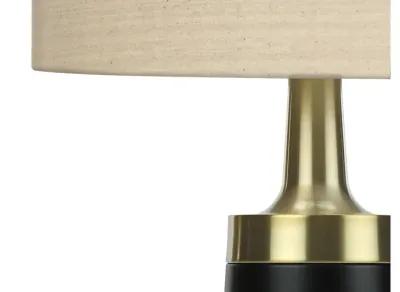 Black Metal & Gold Table Lamp with Beige Shade