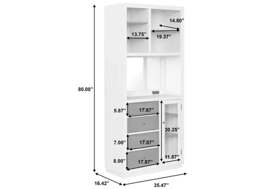 Four Drawer Coffee Bar with Shelves and Power Outlets