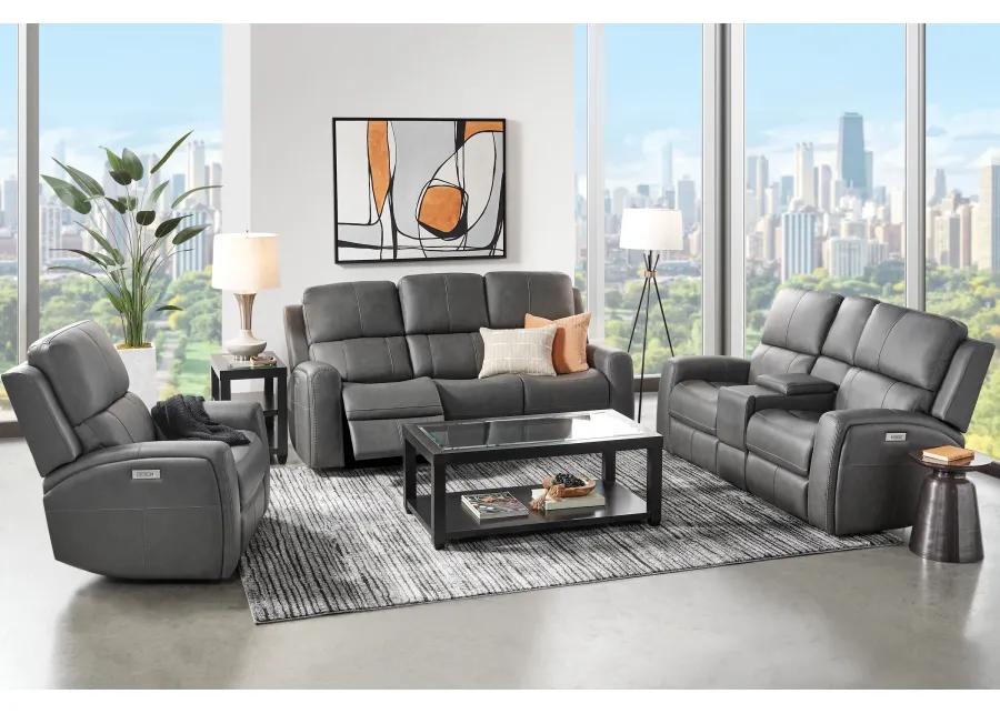 Linton Grey Leather Triple Power Reclining Sofa