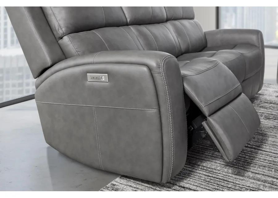 Linton Grey Leather Triple Power Reclining Sofa