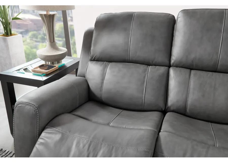 Linton Grey Leather Triple Power Reclining Sofa