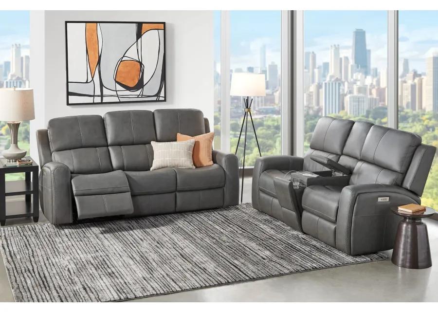 Linton Grey Leather Triple Power Reclining Sofa