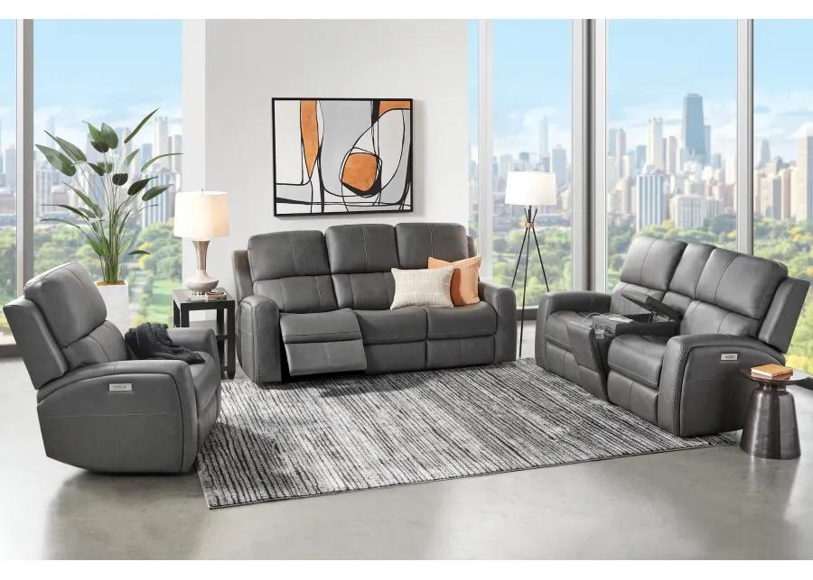 Linton Grey Leather Triple Power Reclining Sofa